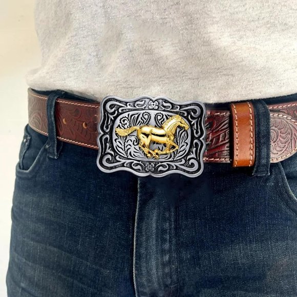 Women Cowboy Rodeo Running Horse Antique Floral Engraved Rope Belt Buckle - Picture 5 of 7